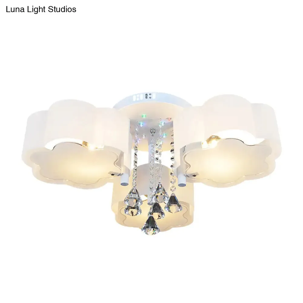 Bloom Glass Flush Mount Lamp with Crystal Draping - Contemporary Design, 3/5 Heads, White Light