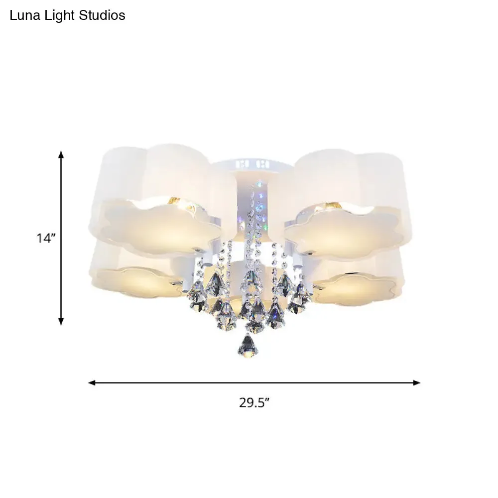 Bloom Glass Flush Mount Lamp with Crystal Draping - Contemporary Design, 3/5 Heads, White Light