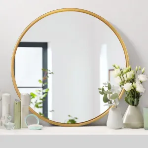 Blossom Homes Round Wall Mirror for Bathroom, Wall Mounted Metal Frame Modern Design Living Room, Bedroom, Vanity, Entryway, Beautiful Decoration Sharp Reflection Mirror (Gold 20 Inch)