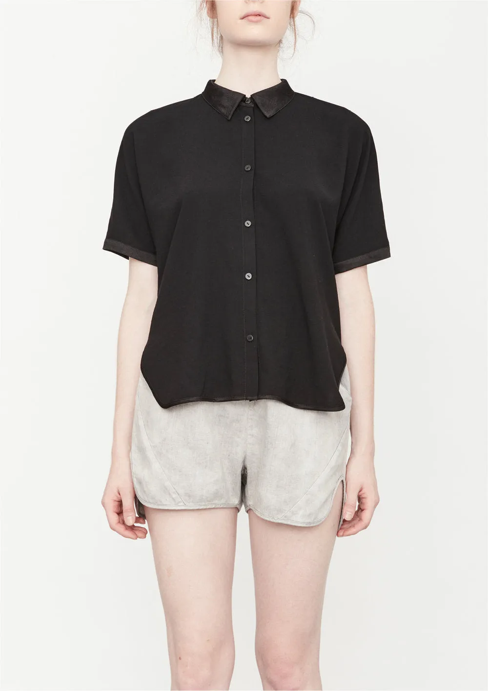 BLOUSE SHORT SLEEVES - THIN DRAPING black