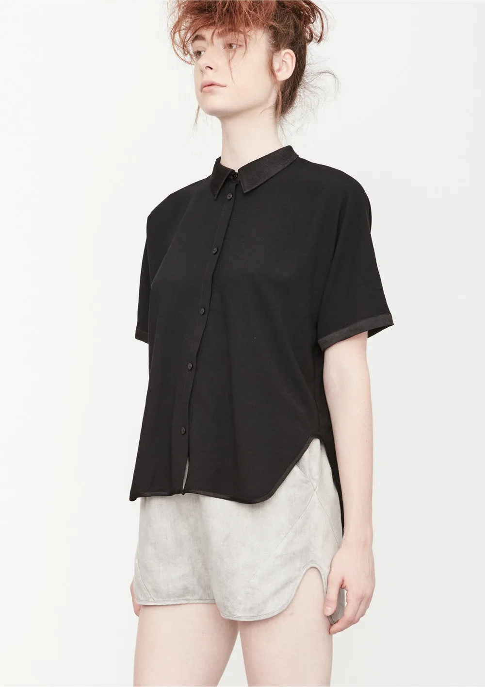 BLOUSE SHORT SLEEVES - THIN DRAPING black