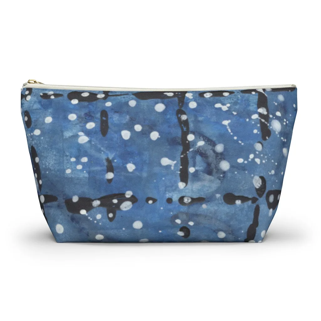 Blu&White Dotted Plaid Accessory Pouch w T-bottom