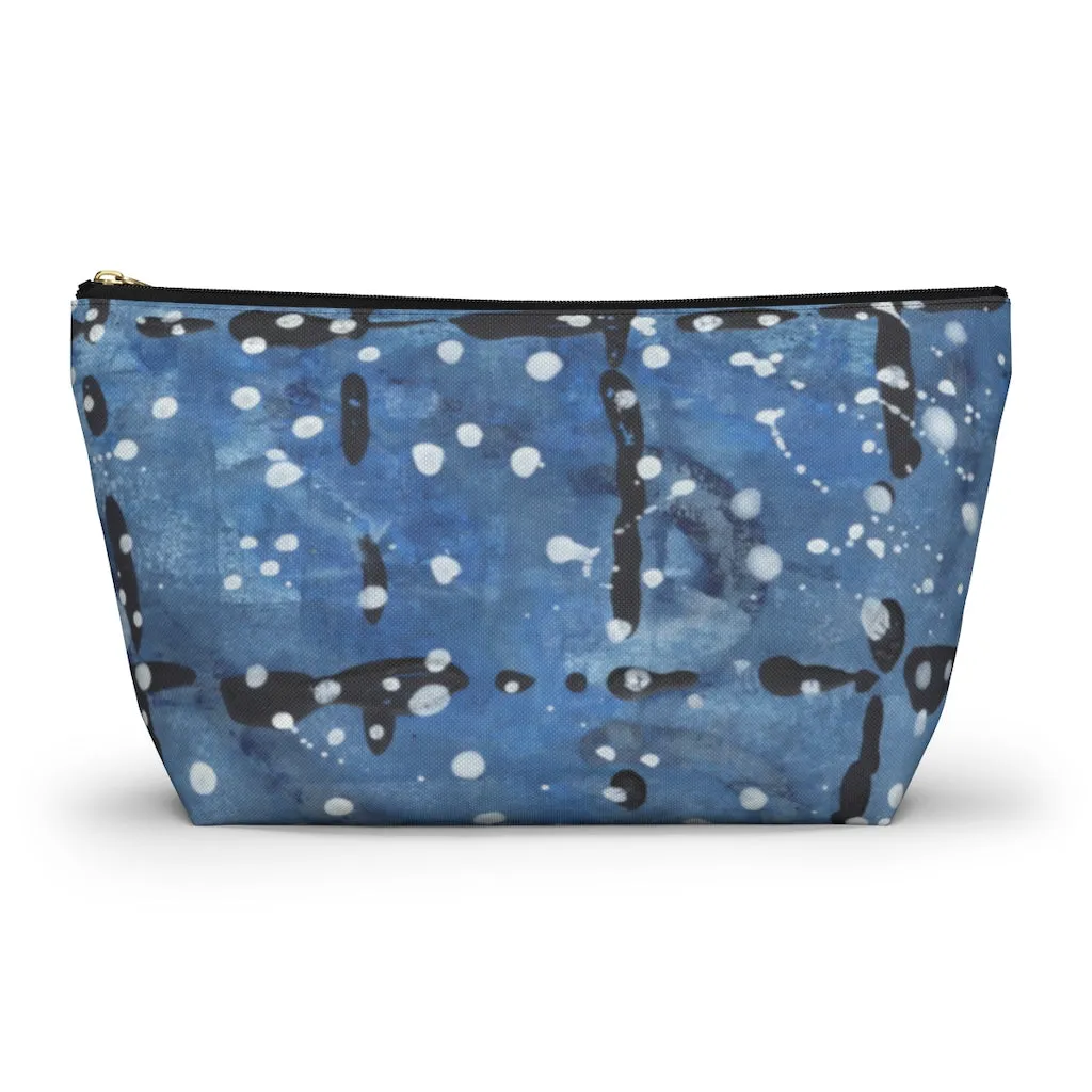 Blu&White Dotted Plaid Accessory Pouch w T-bottom