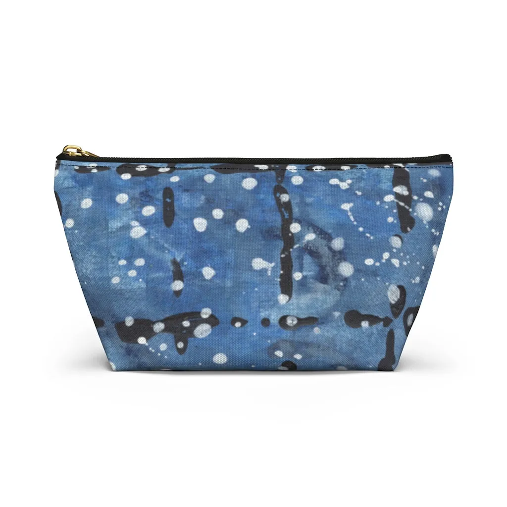 Blu&White Dotted Plaid Accessory Pouch w T-bottom