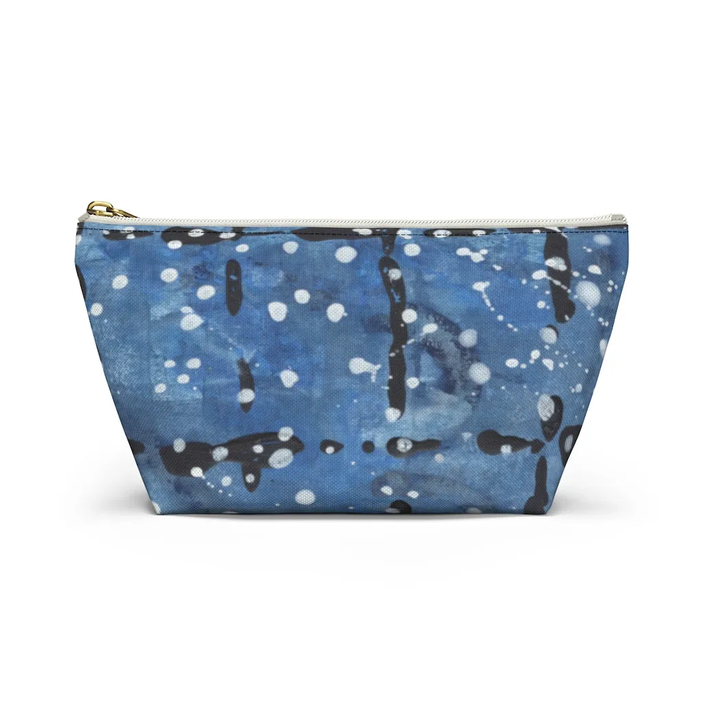 Blu&White Dotted Plaid Accessory Pouch w T-bottom