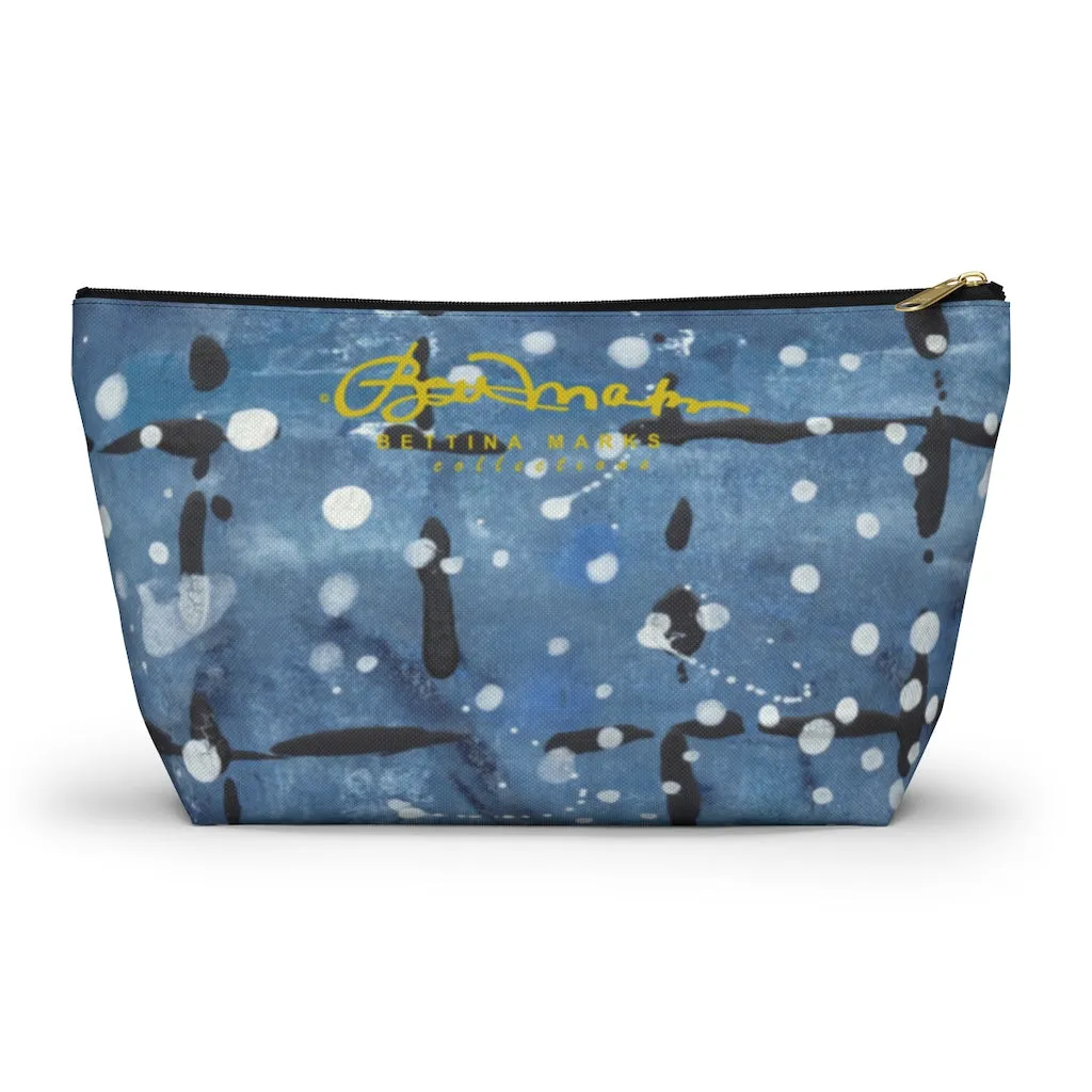 Blu&White Dotted Plaid Accessory Pouch w T-bottom