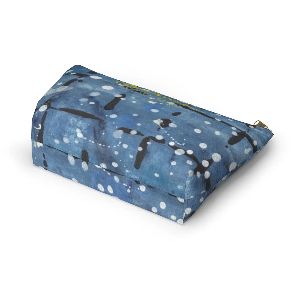 Blu&White Dotted Plaid Accessory Pouch w T-bottom