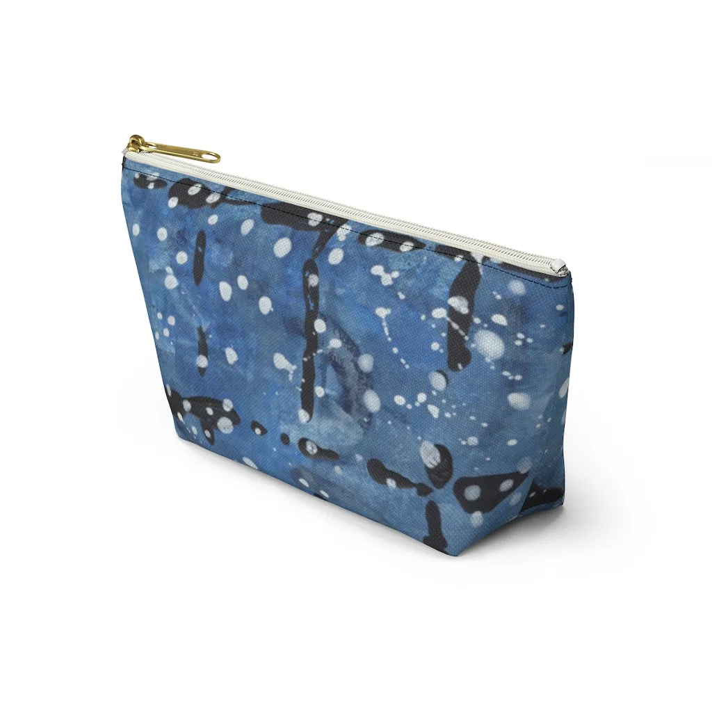 Blu&White Dotted Plaid Accessory Pouch w T-bottom