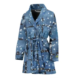 Blu&White Dotted Plaid Bath Robe - Women