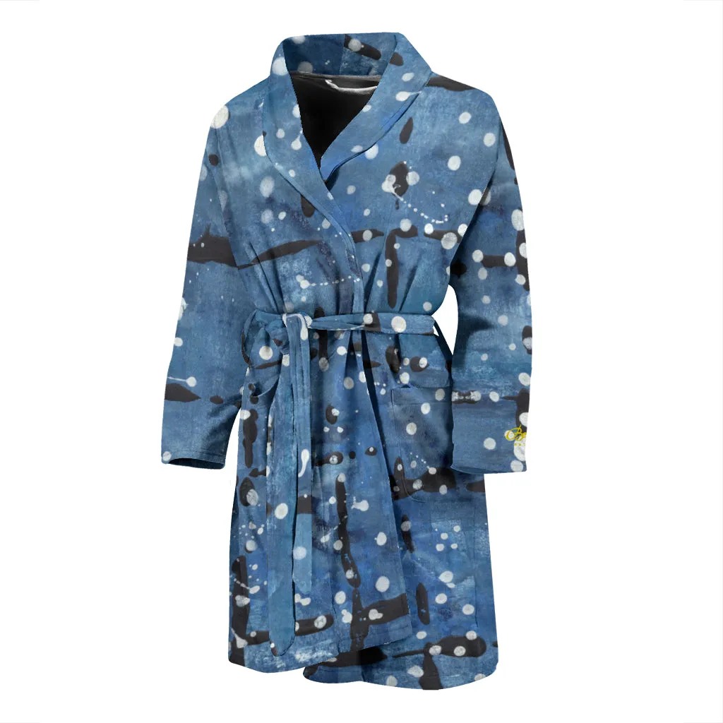 Blu&White Dotted Plaid Bath Robe