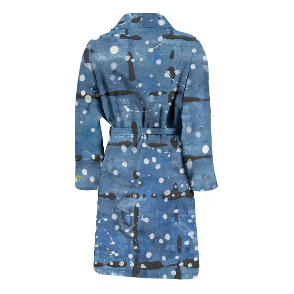 Blu&White Dotted Plaid Bath Robe