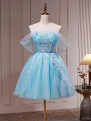 Blue A-Line Short Prom Dress, Cute Blue Homecoming Dresses