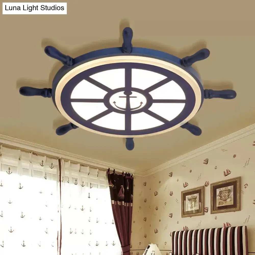 Blue Acrylic Flush Mount Nautical Style Ceiling Lamp - Slim Rudder Design for Kids' Bedrooms