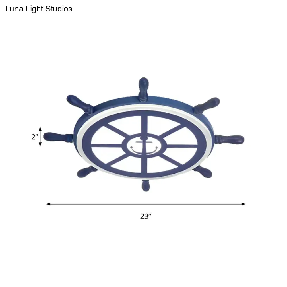 Blue Acrylic Flush Mount Nautical Style Ceiling Lamp - Slim Rudder Design for Kids' Bedrooms