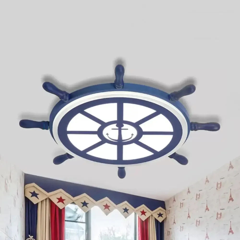 Blue Acrylic Flush Mount Nautical Style Ceiling Lamp - Slim Rudder Design for Kids' Bedrooms