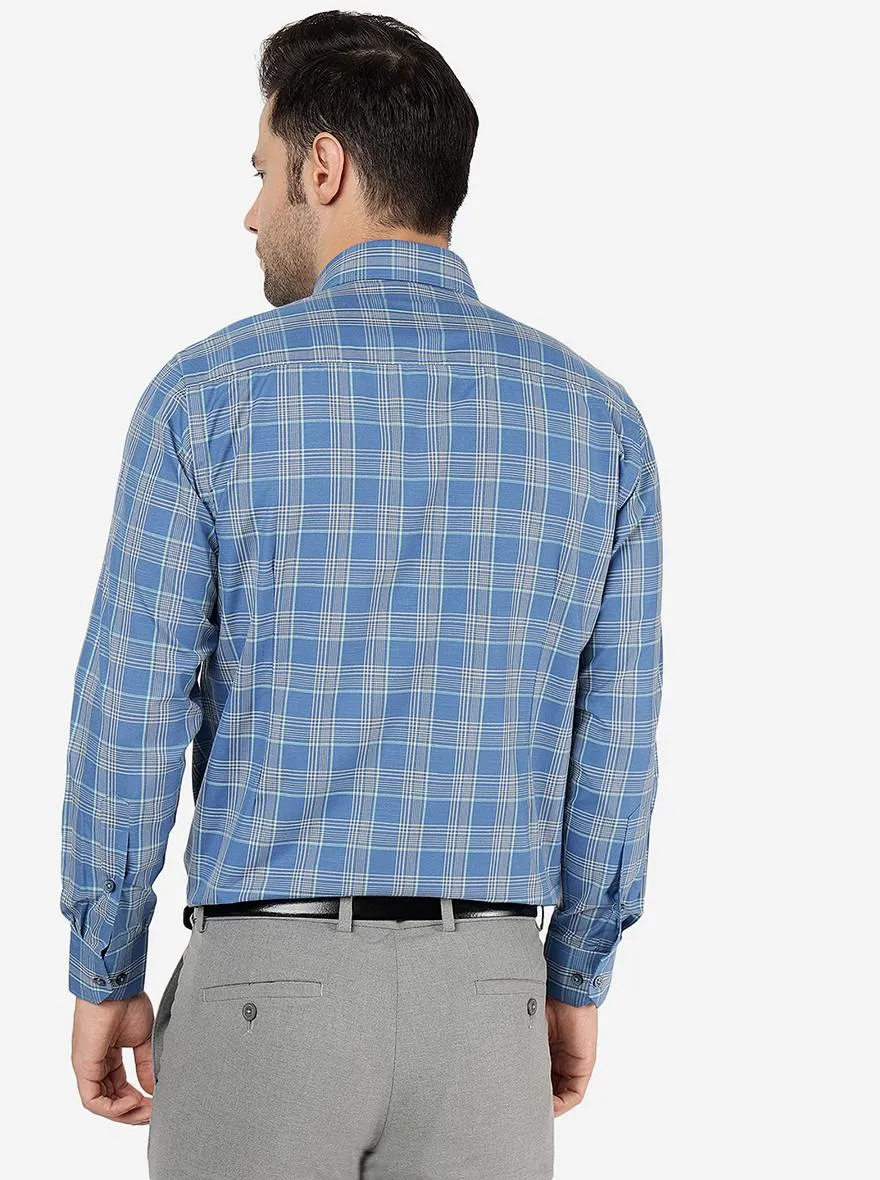 Blue & Beige Checked Slim Fit Formal Shirt | Greenfibre