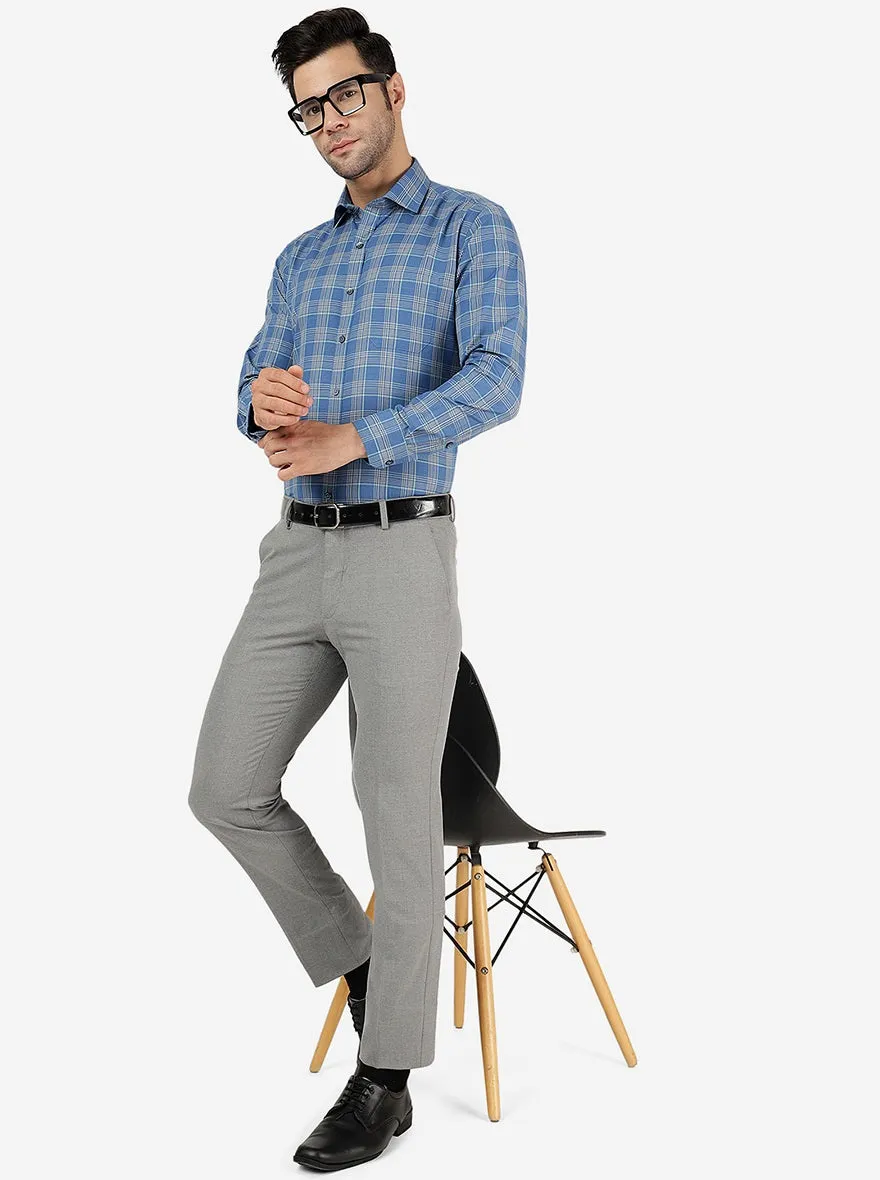 Blue & Beige Checked Slim Fit Formal Shirt | Greenfibre