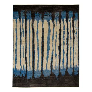 Blue & Black Zameen Modern Wool Rug - 12'3" x 15'3"