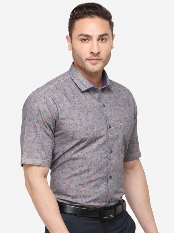 Blue & Brown Printed Slim Fit Party Wear Shirt | JB Studio