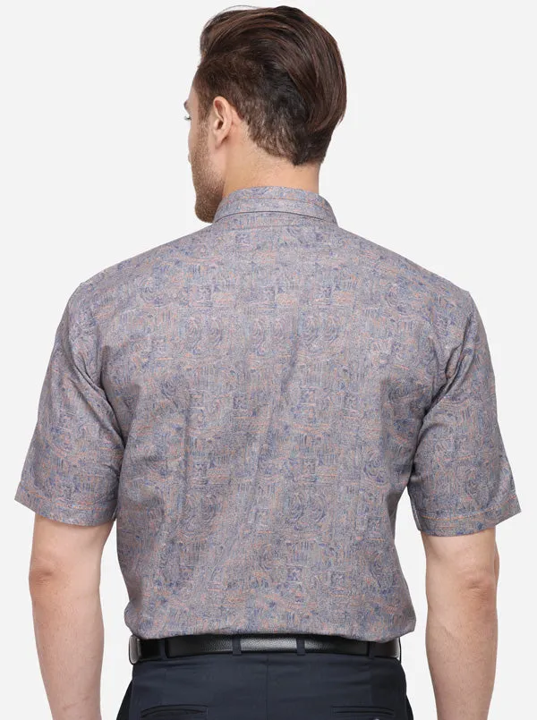 Blue & Brown Printed Slim Fit Party Wear Shirt | JB Studio