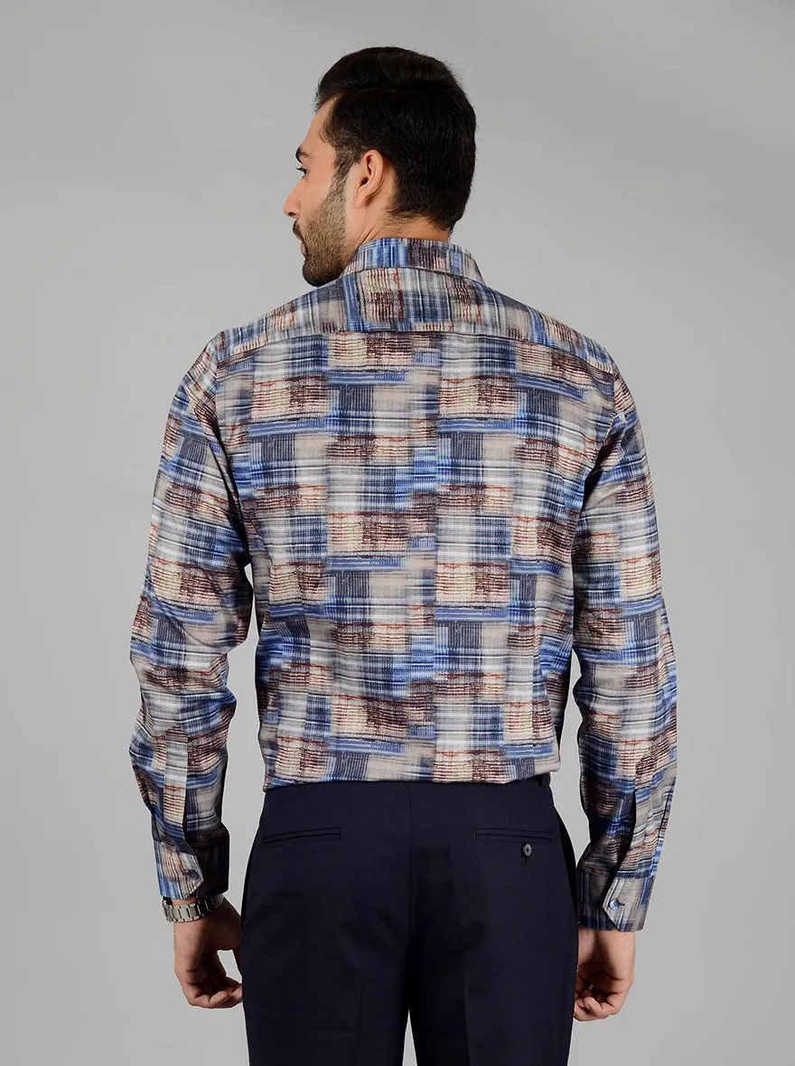 Blue & Coffee Printed Slim Fit Party Wear shirt | Wyre