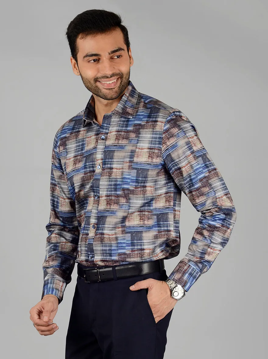 Blue & Coffee Printed Slim Fit Party Wear shirt | Wyre