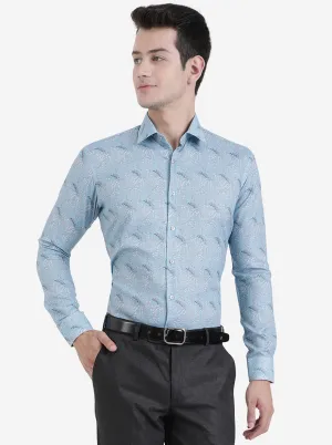 Blue & Cream Printed Slim Fit Party Wear Shirt | JB Studio