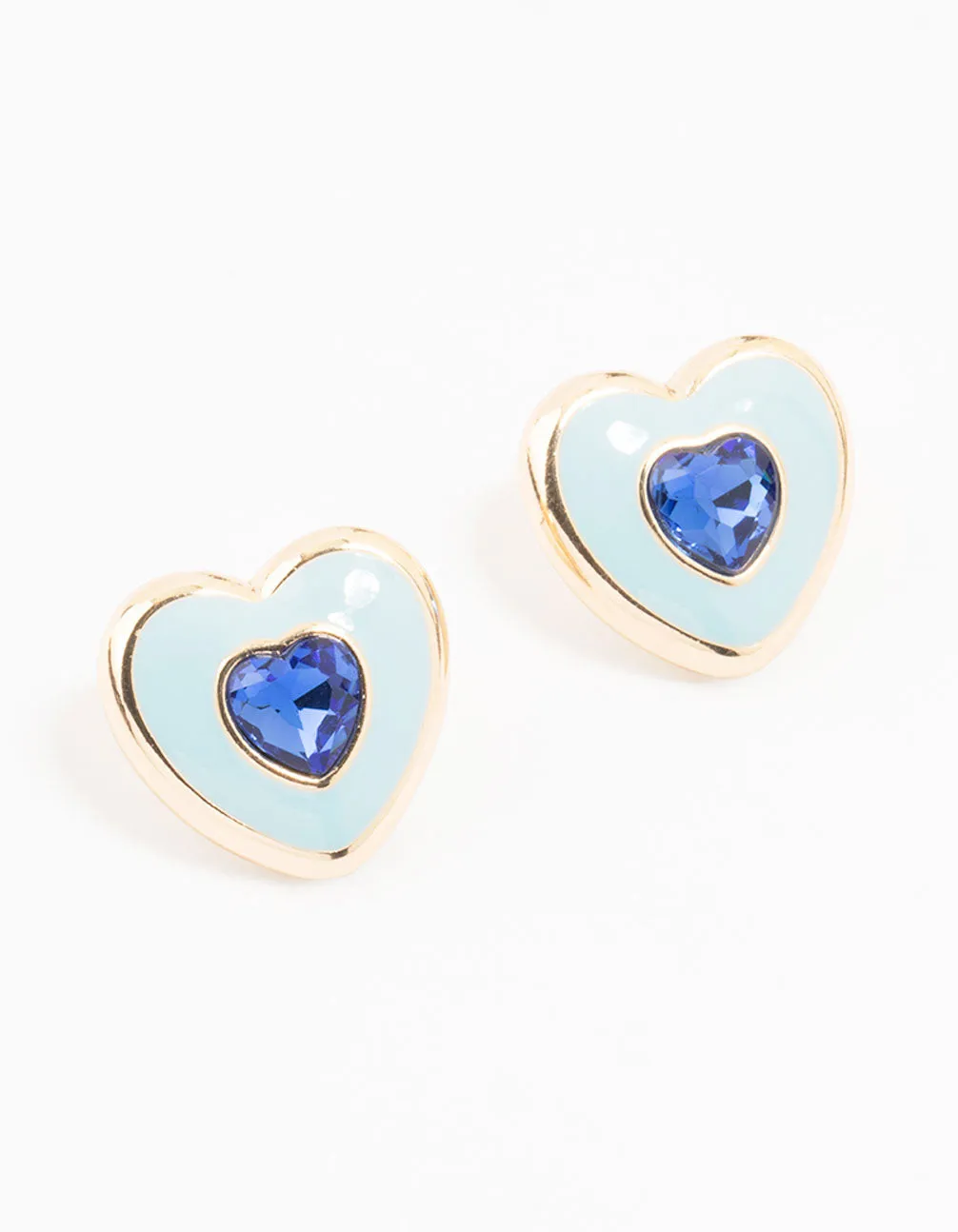 Blue & Gold Acrylic Heart Stud Earrings