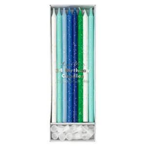 Blue & Green Glitter Candles (x 24)