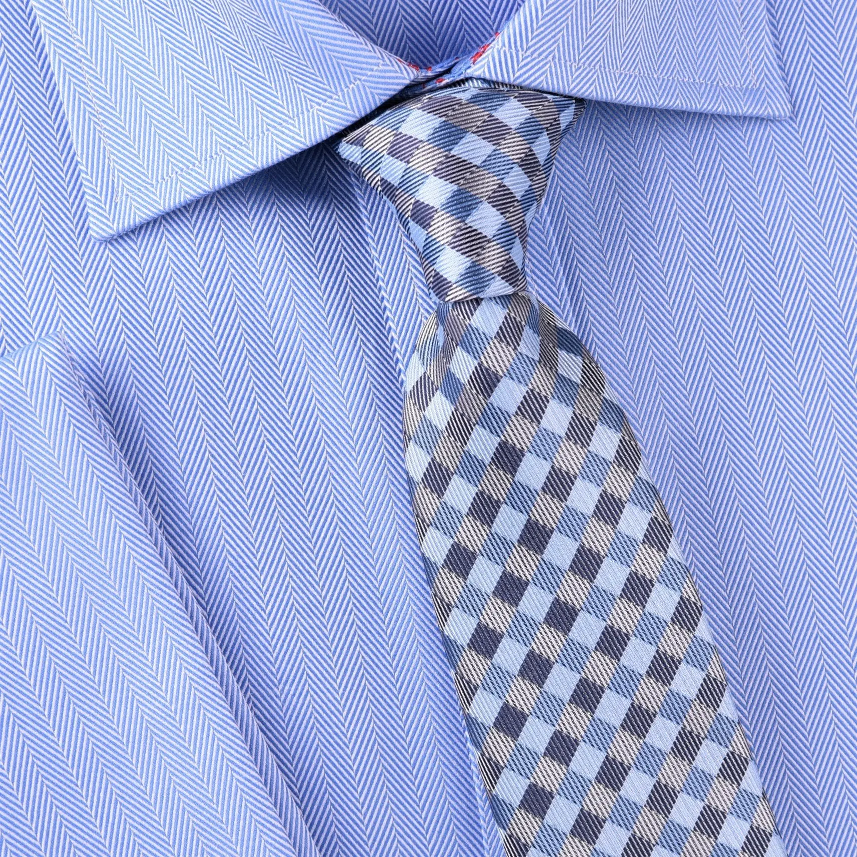 Blue & Grey Super Jacquard Check Luxury Weave Designer Tie 3"