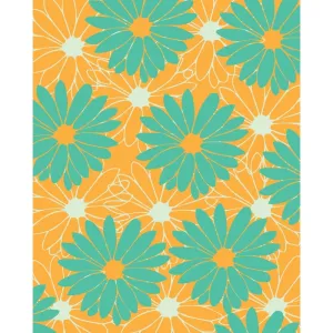 Blue & Orange Flowers Printed Backdrop