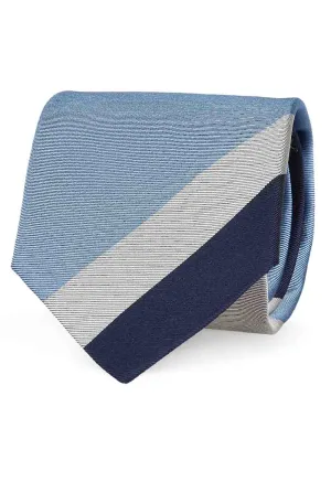 BLUE & WHITE & LIGHT BLUE STRIPE VINTAGE SILK hand made TIE