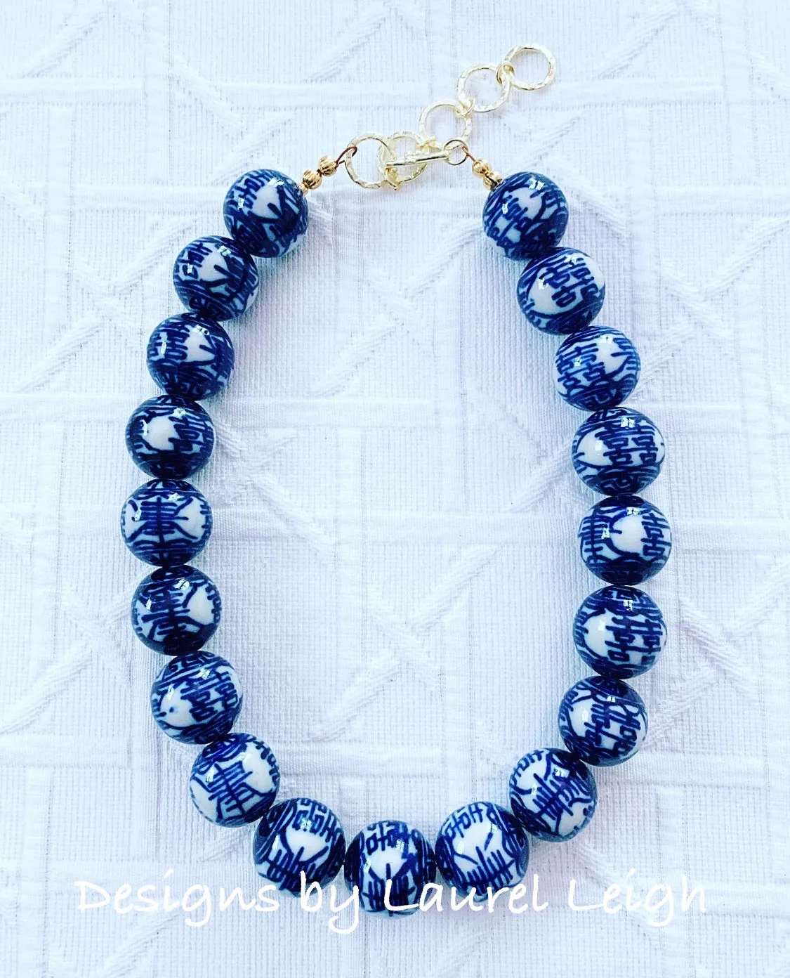 Blue & White Chinoiserie Double Happiness Necklace