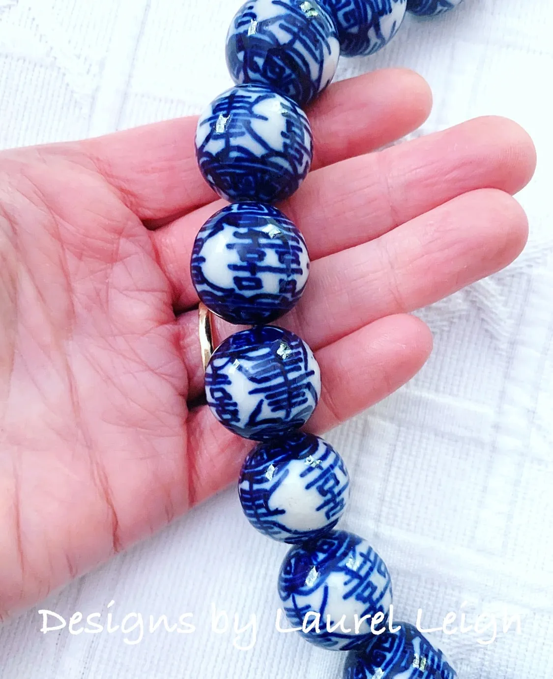 Blue & White Chinoiserie Double Happiness Necklace