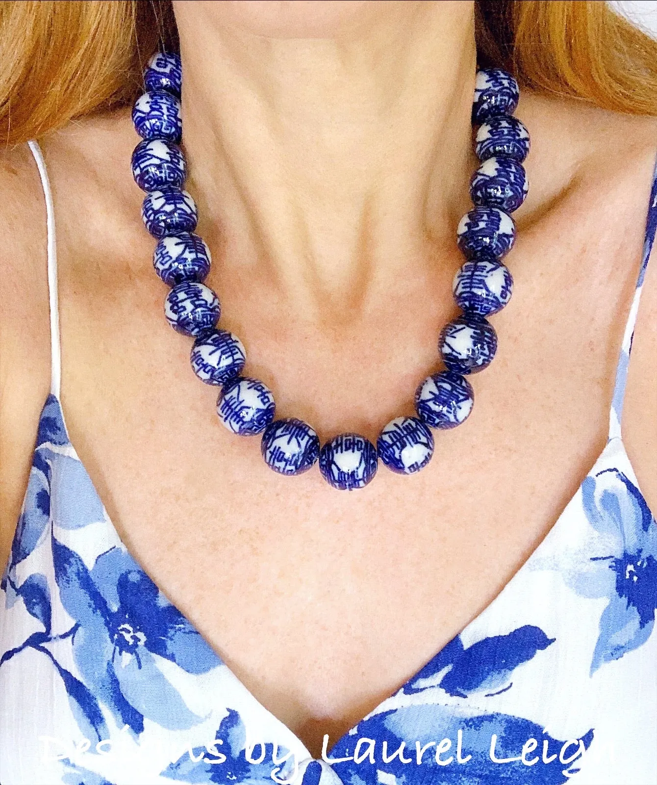 Blue & White Chinoiserie Double Happiness Necklace