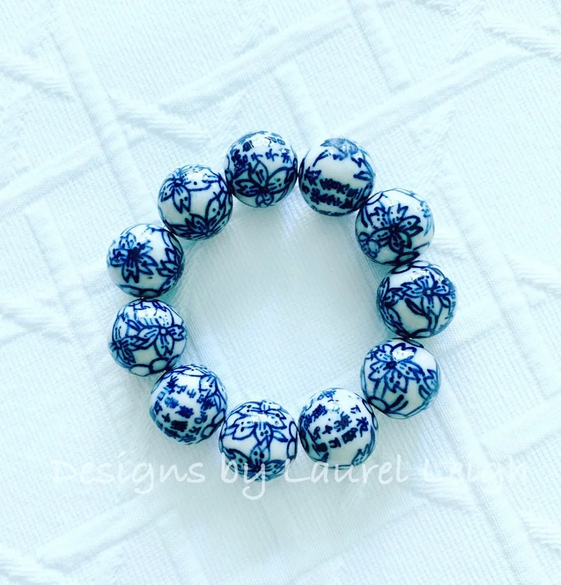 Blue & White Chinoiserie Orchid Flower Bracelet