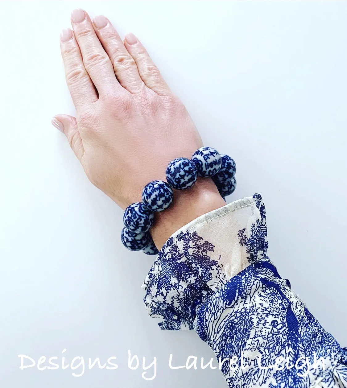 Blue & White Chinoiserie Orchid Flower Bracelet