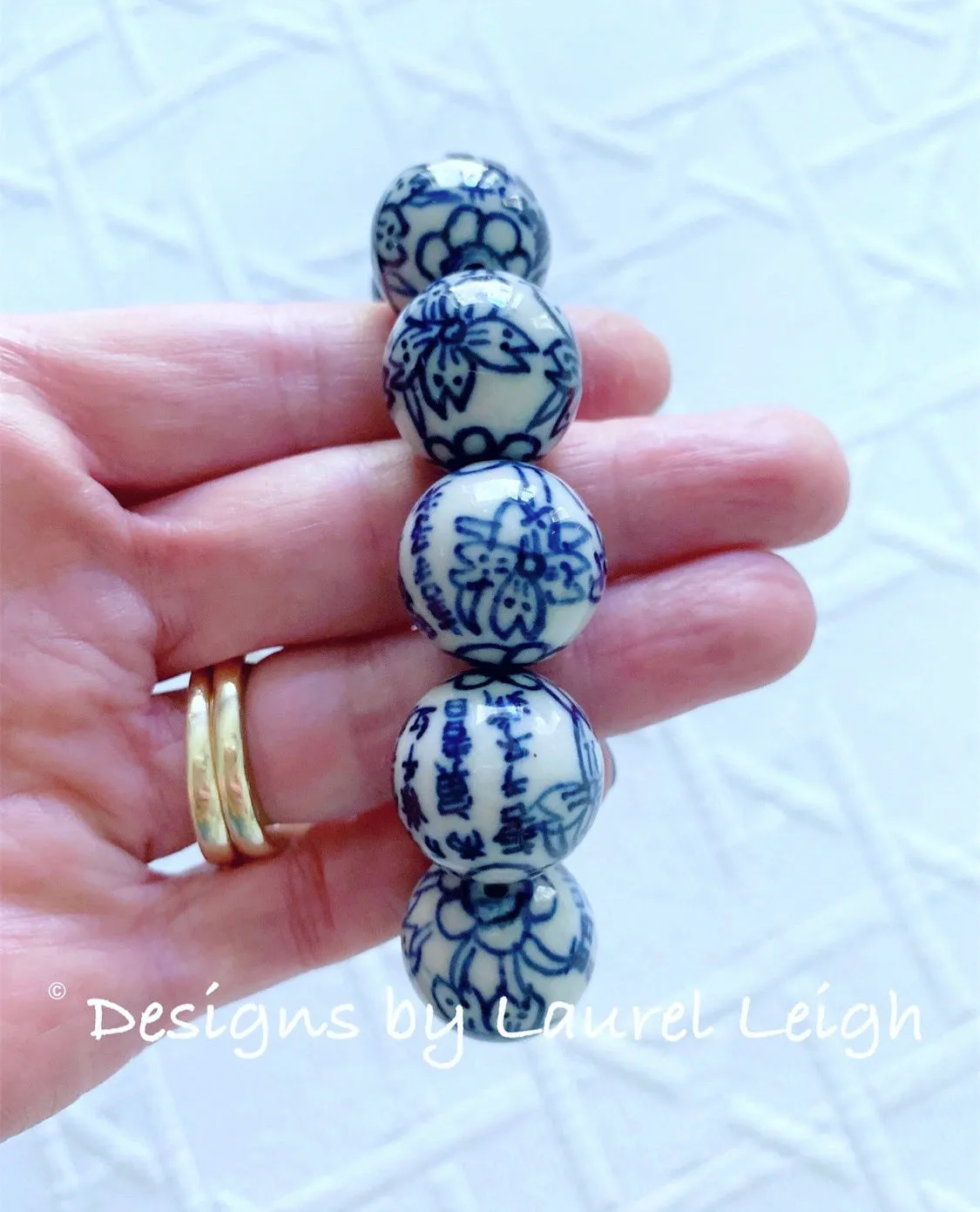 Blue & White Chinoiserie Orchid Flower Bracelet