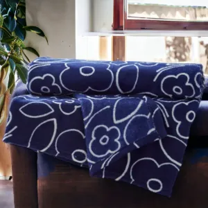 Blue & White Flower Print Fleece Throw 120 X 150cm