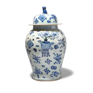 Blue & White Porcelain Temple Jar - Lucky Symbols Design