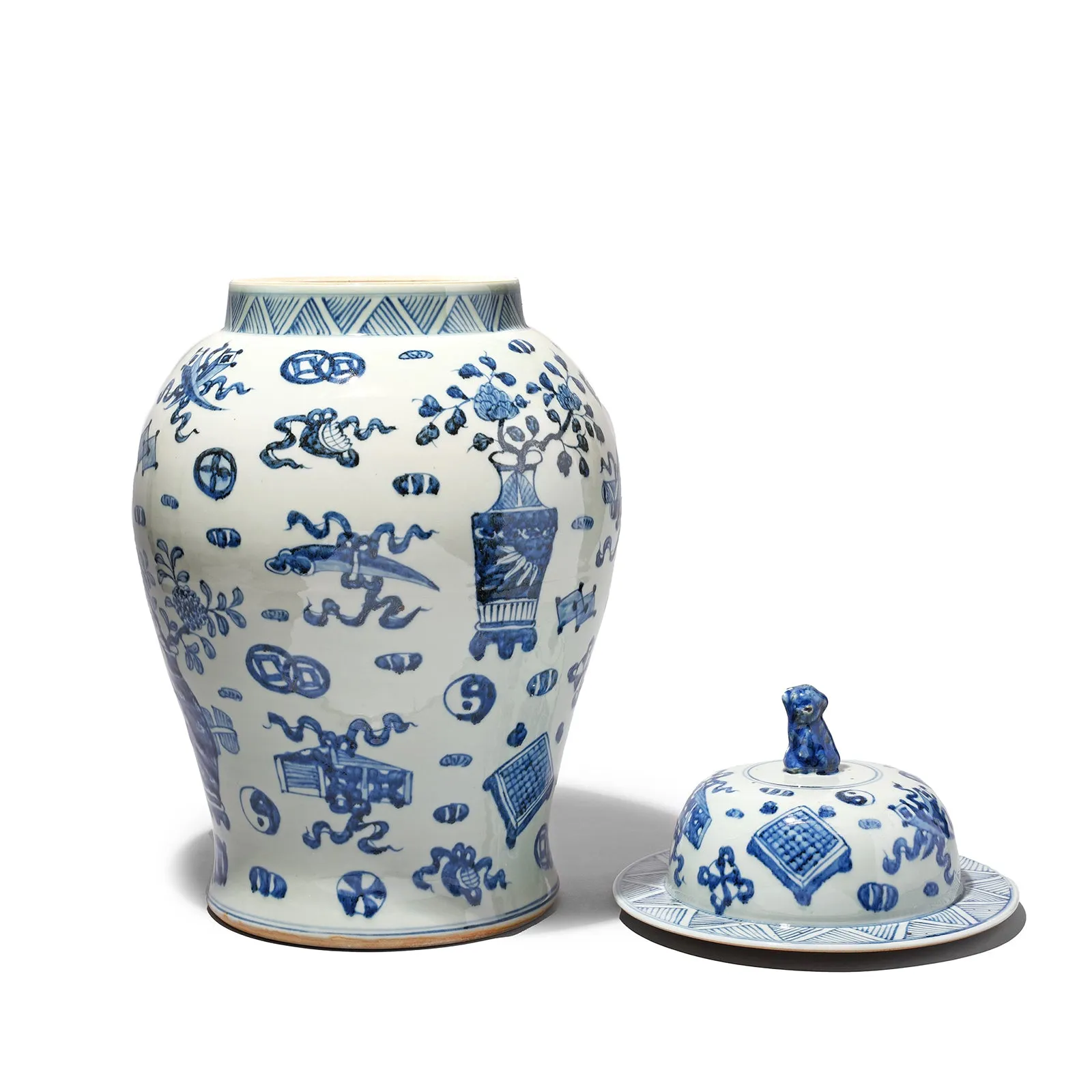 Blue & White Porcelain Temple Jar - Lucky Symbols Design