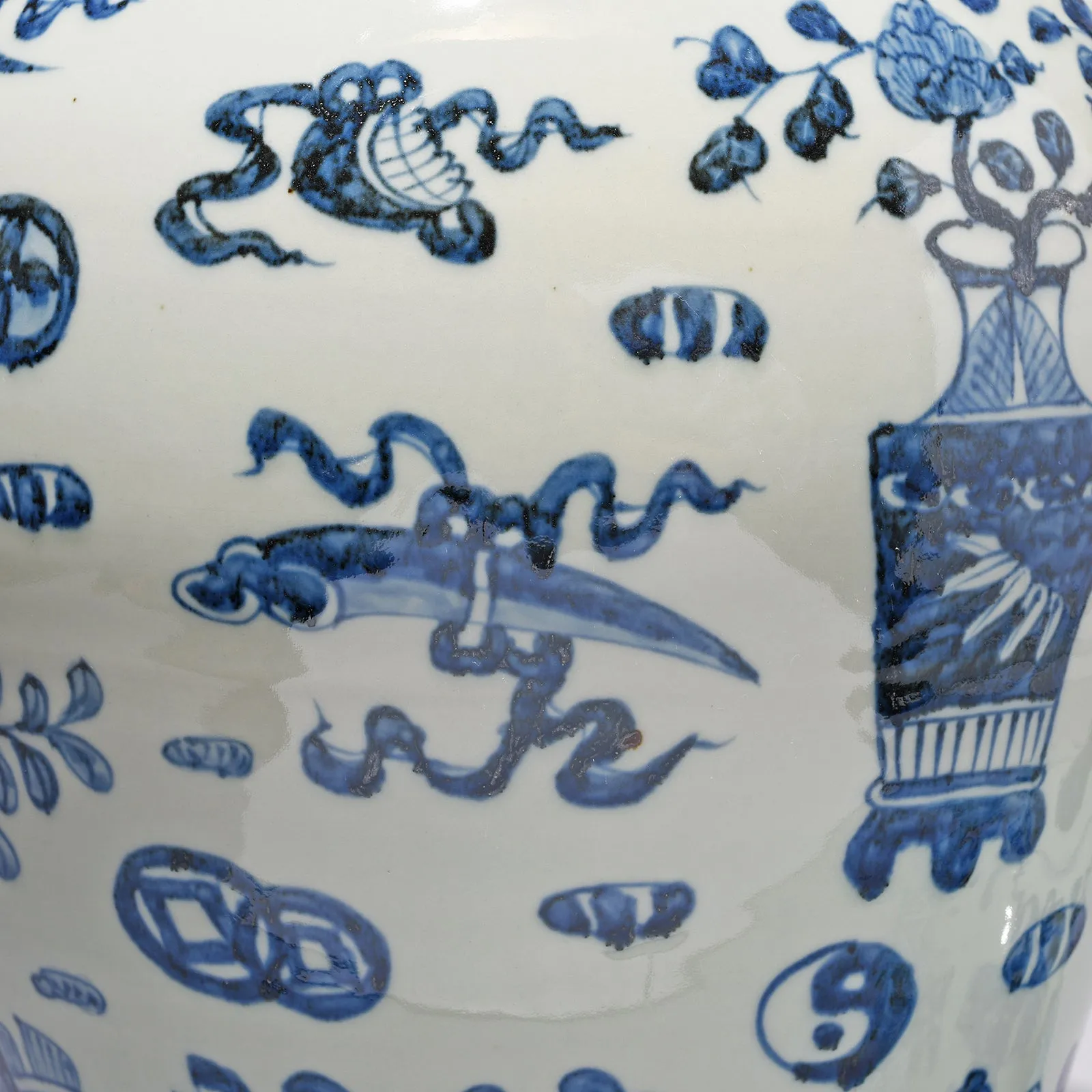 Blue & White Porcelain Temple Jar - Lucky Symbols Design