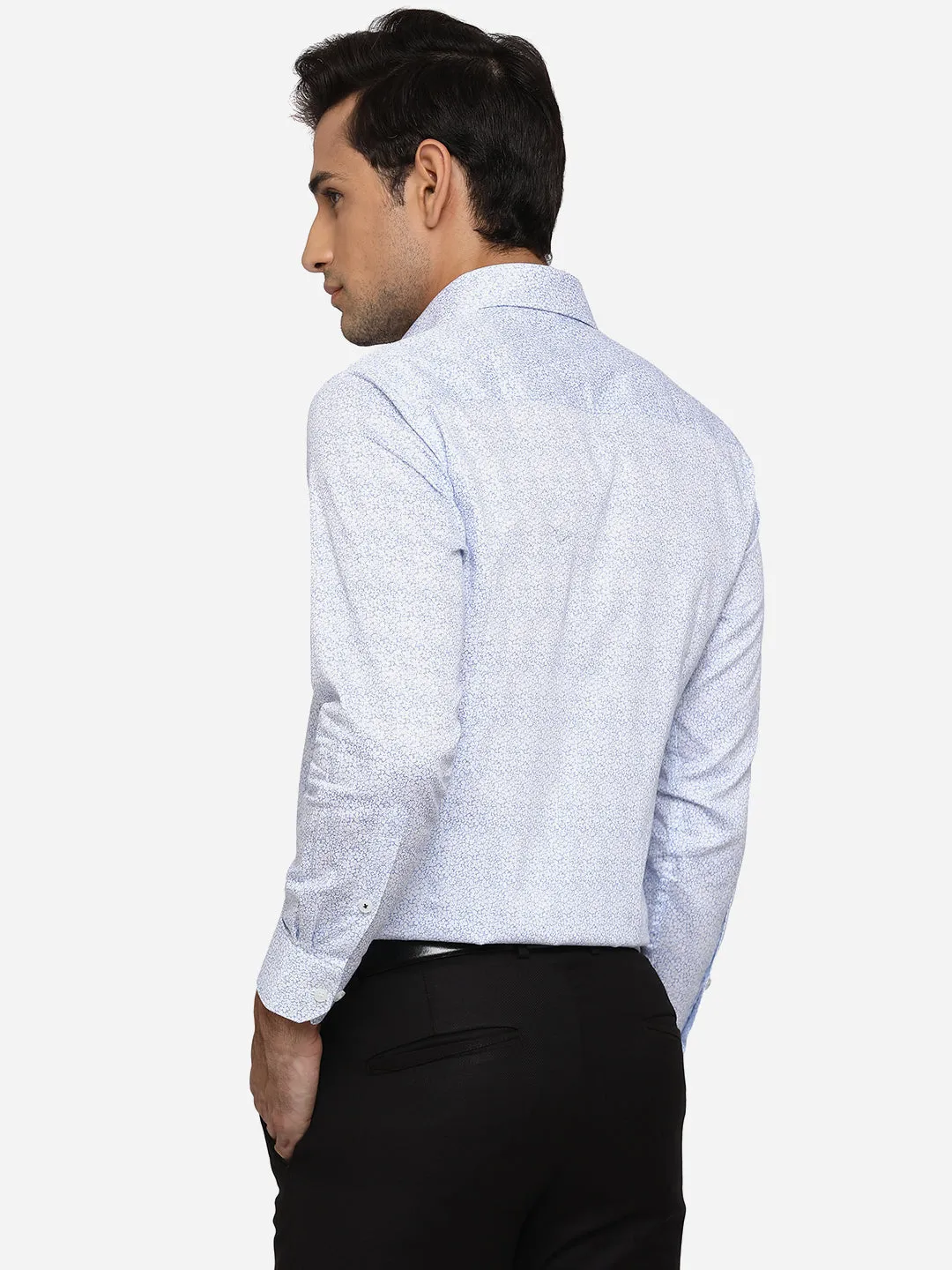 Blue & White Printed Slim Fit Formal Shirt | Greenfibre