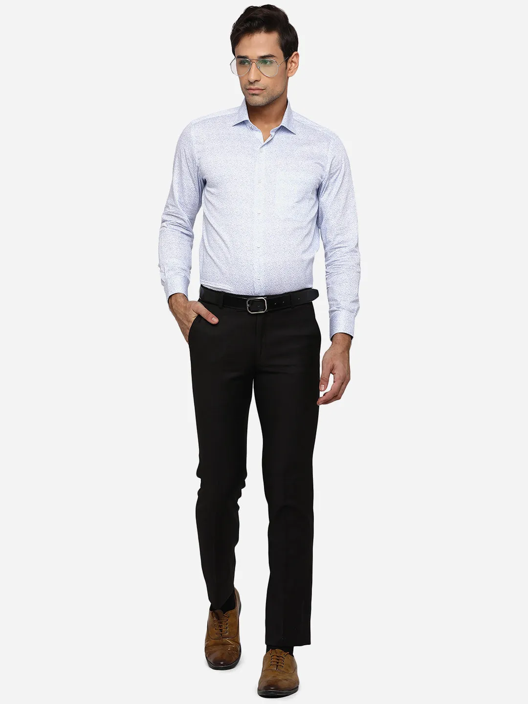 Blue & White Printed Slim Fit Formal Shirt | Greenfibre