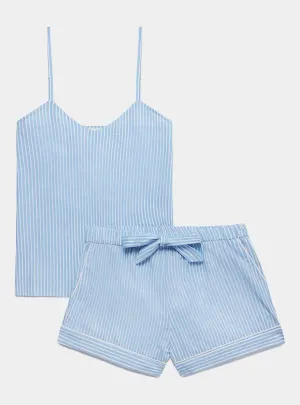 Blue & White Stripe Women's Cami Organic Cotton Short Set