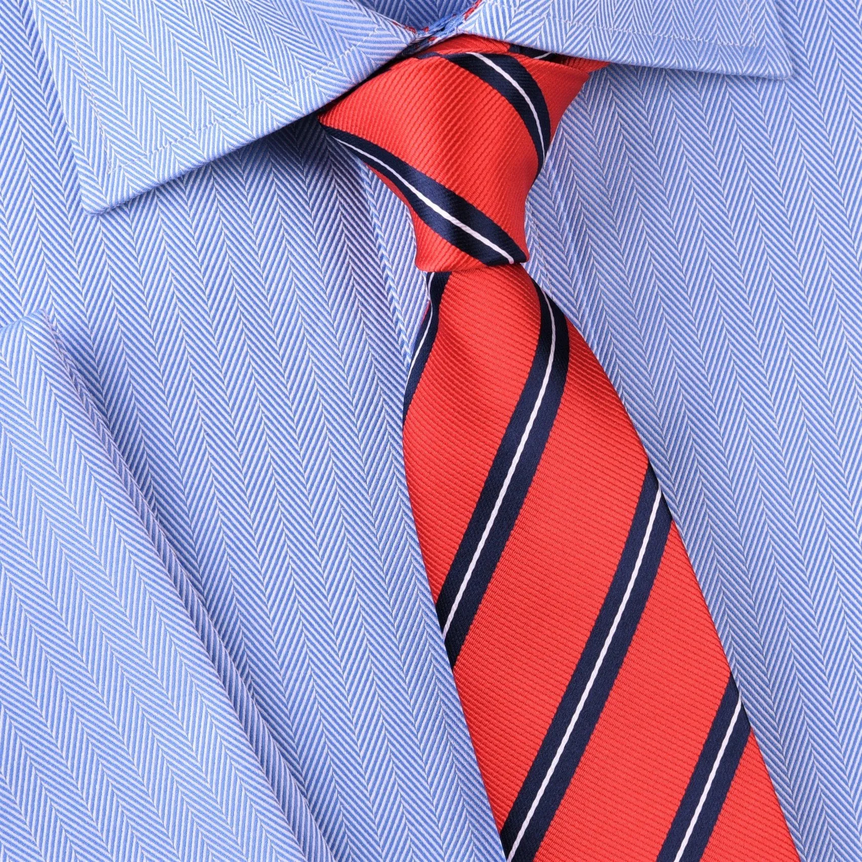 Blue & White Striped Red Twill Formal Business Modern Woven Tie 3"