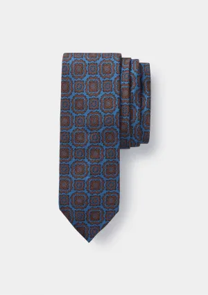 Blue and Brown Foulard Silk Tie