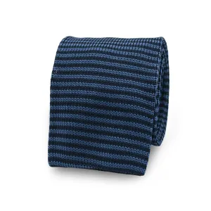 Blue and dark blue striped silk knitted tie