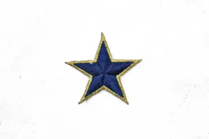 Blue and Gold Embroidered Star Applique -Iron-on Star Patch 1.75"- 1 Piece