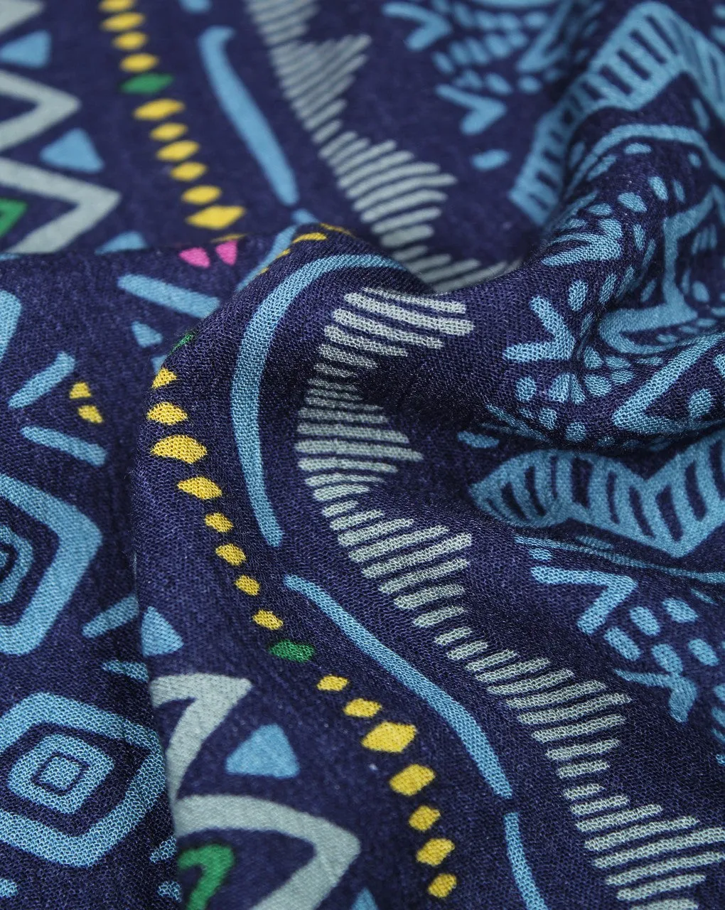 Blue And Multicolor Abstract Print Rayon Fabric